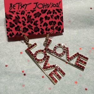 LOVE Dangle Earrings Valentine’s Day Ready! Red rhinestone and gold tone